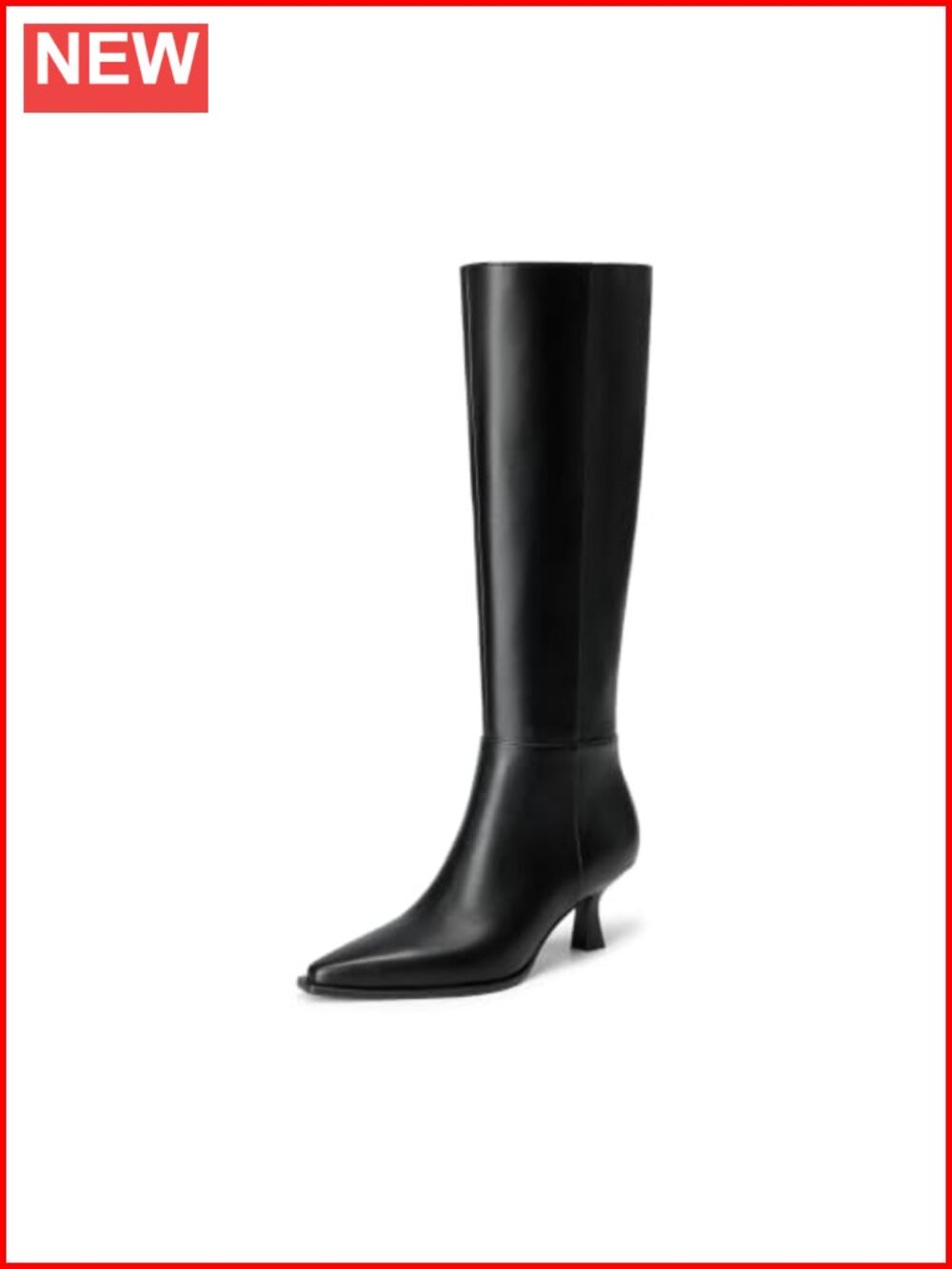Kitten Heel Knee High Pointy Toe Faux Leather Boots
